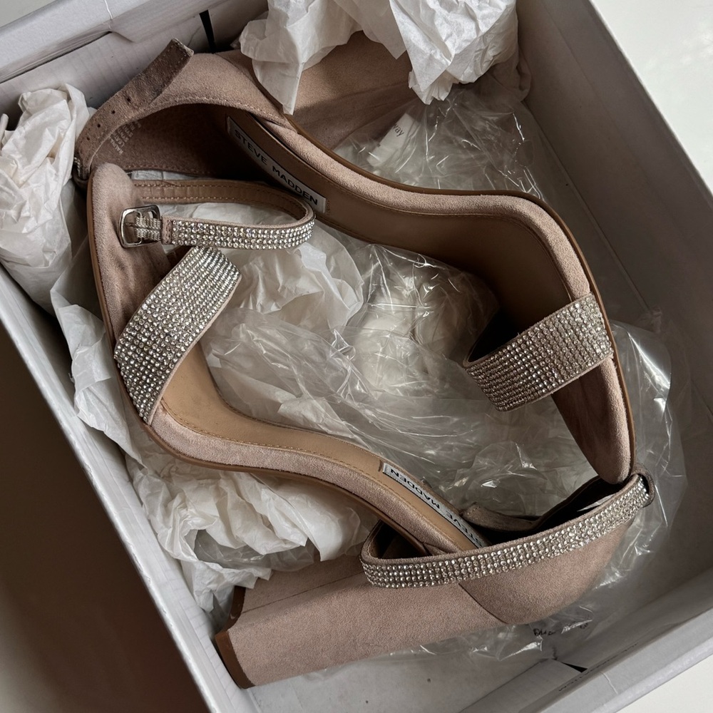 Steve Madden Light Pink Kalina Rhinestone Block Heel